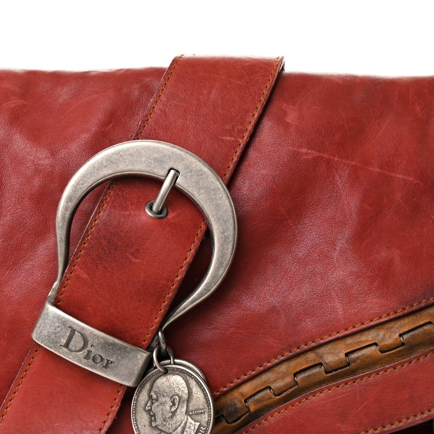 Christian Dior Calfskin Medium Gaucho Double Saddle Bag Red 8 of 11