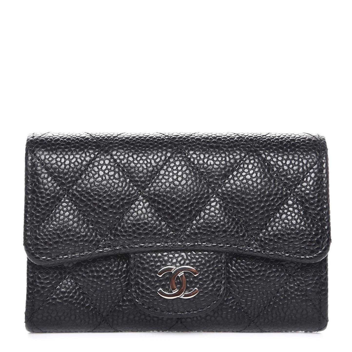 Caviar Quilted Flap Card Holder Black