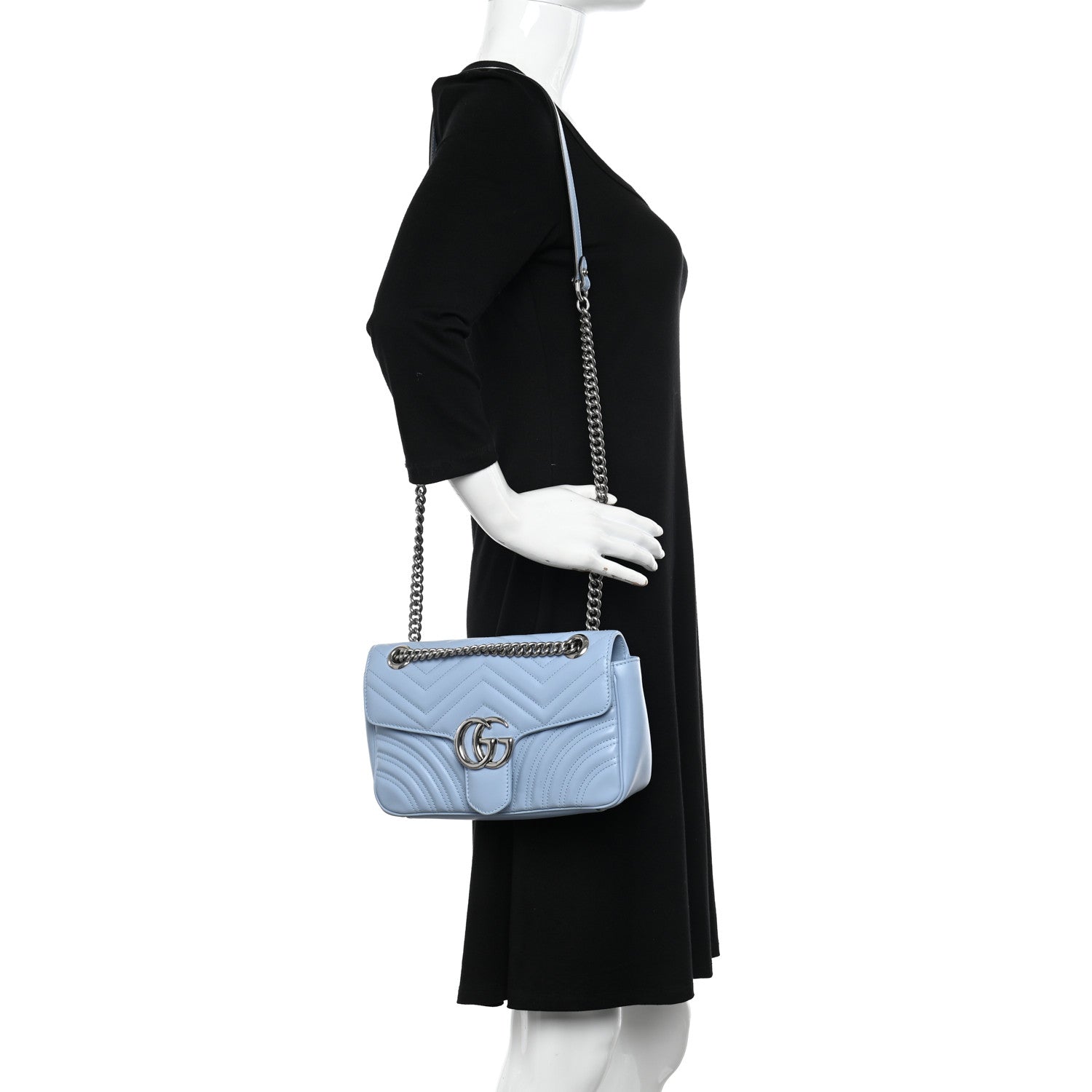 Gucci Calfskin Matelasse Small GG Marmont Shoulder Bag Porcelain Light Blue 2 of 10