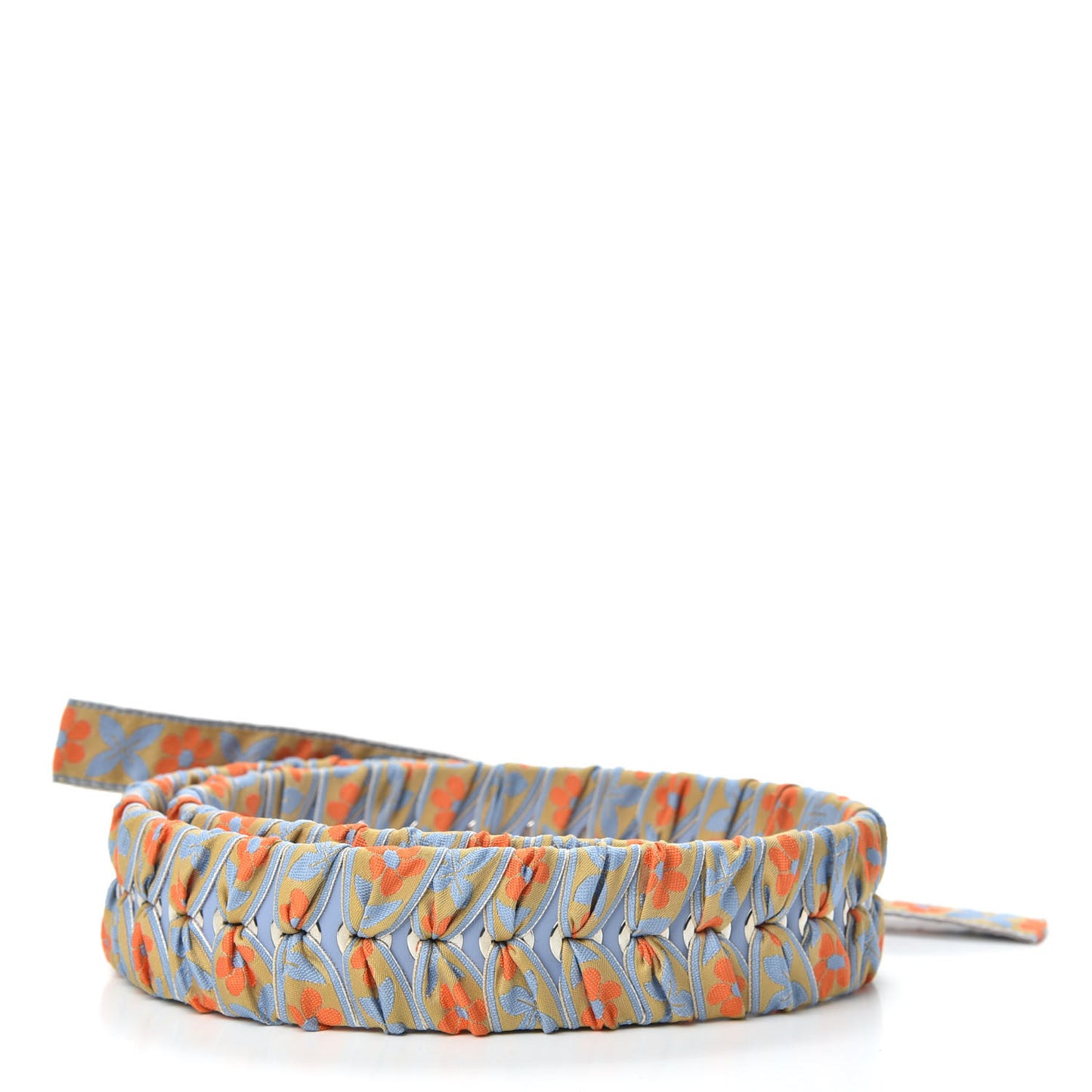 Calfskin Ribbon Lace Up Floral Strap You Blue