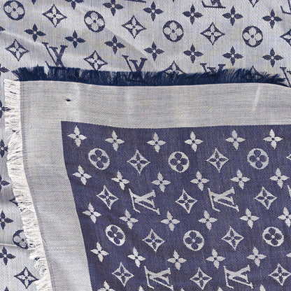 Louis Vuitton Silk Wool Monogram Denim Shawl Blue 3 of 3