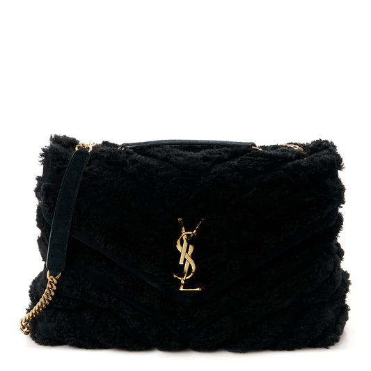 Shearling Y Quilted Monogram Medium Loulou Chain Satchel Black