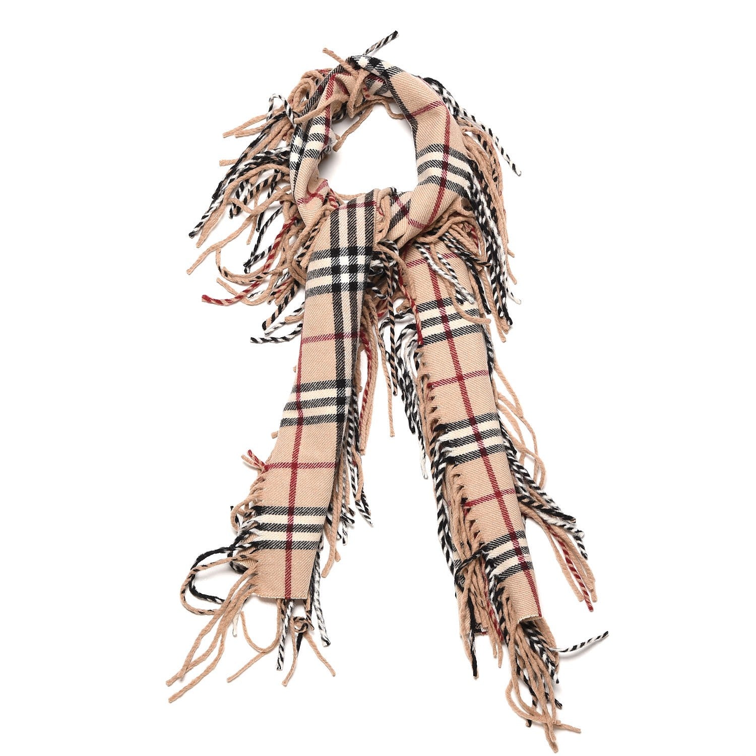 Burberry Cashmere Check Happy Fringe Scarf Camel 1 of 4