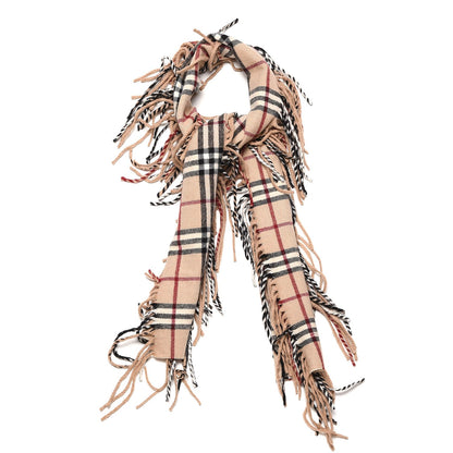 Burberry Cashmere Check Happy Fringe Scarf Camel 1 of 4