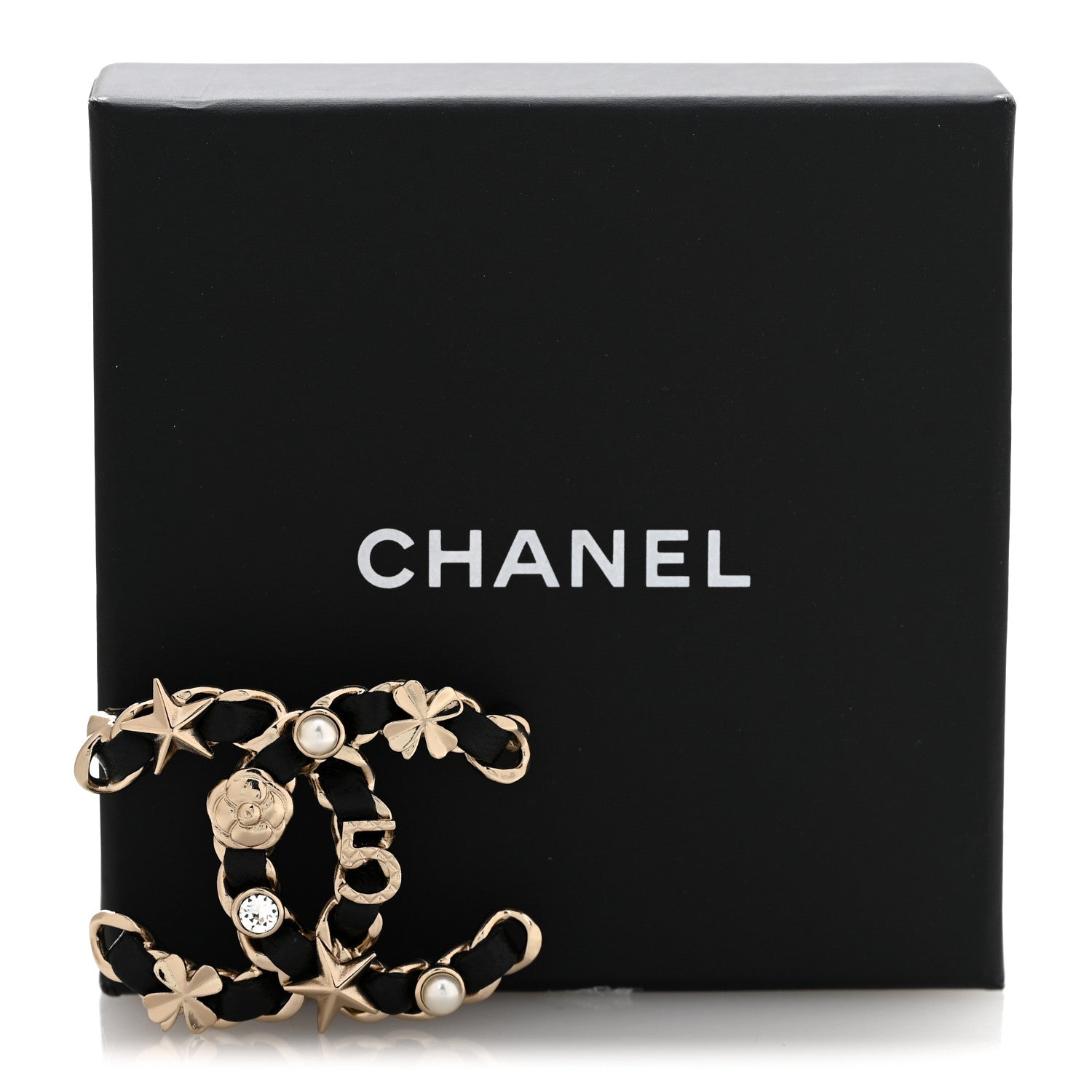 Chanel Lambskin Pearl Strass Sergeant Chanel Brooch Black Gold