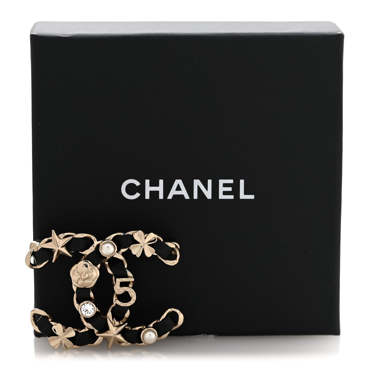 Lambskin Pearl Strass Sergeant Chanel Brooch Black Gold