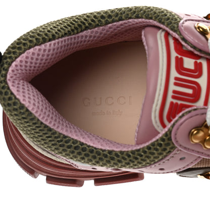 Gucci X SEGA Mesh Canvas Calfskin Womens Flashtrek Sneakers 39 Military Oatmeal Carmine Rose Ardesia 7 of 10