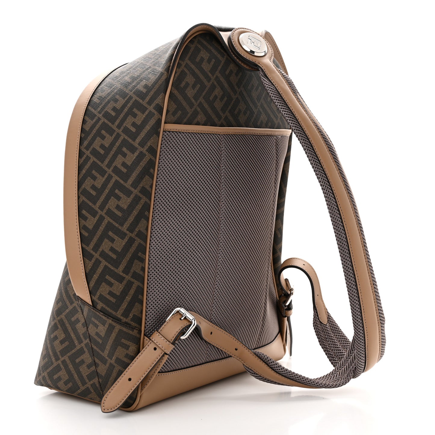 Glazed Fabric Vitello King FF 1974 Diagonal Medium Chiodo Backpack Tobacco Moro Sand Black