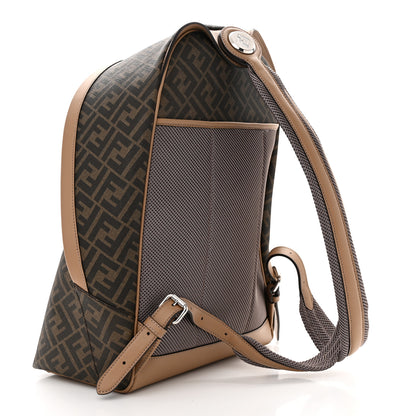 Fendi Glazed Fabric Vitello King FF 1974 Diagonal Medium Chiodo Backpack Tobacco Moro Sand Black 2 of 11