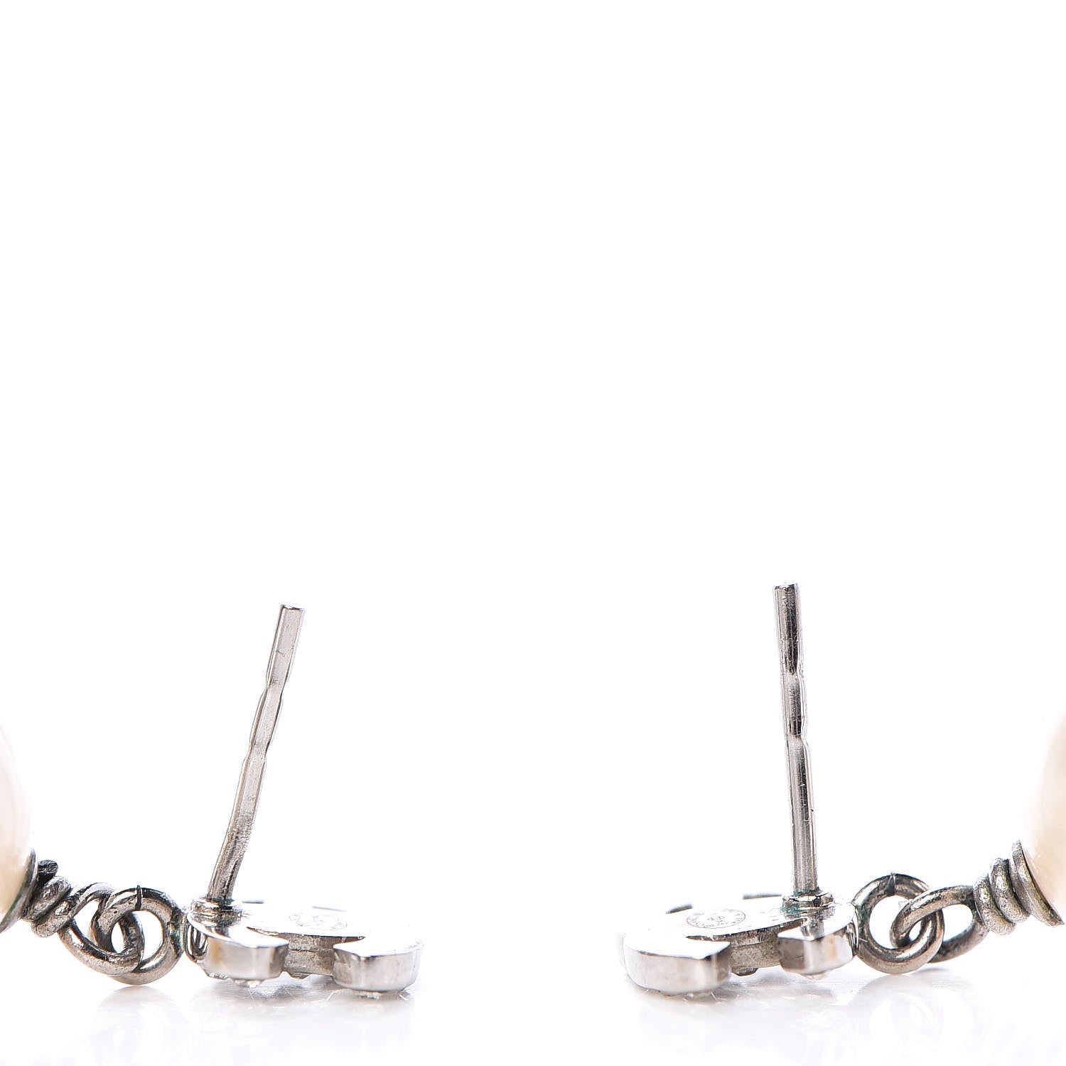 Chanel Crystal Pearl CC Drop Earrings Silver Pearly White 5 of 5