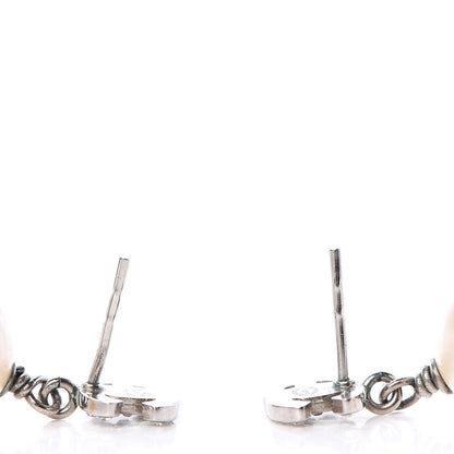 Chanel Crystal Pearl CC Drop Earrings Silver Pearly White 5 of 5
