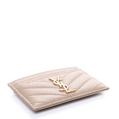 Saint Laurent Grain De Poudre Matelasse Chevron Monogram Credit Card Case Dark Beige 4 of 6