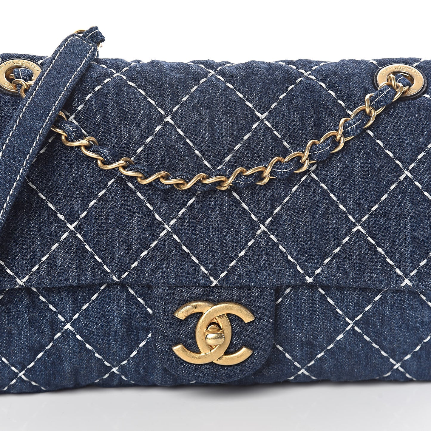 Denim Quilted Single Flap Blue