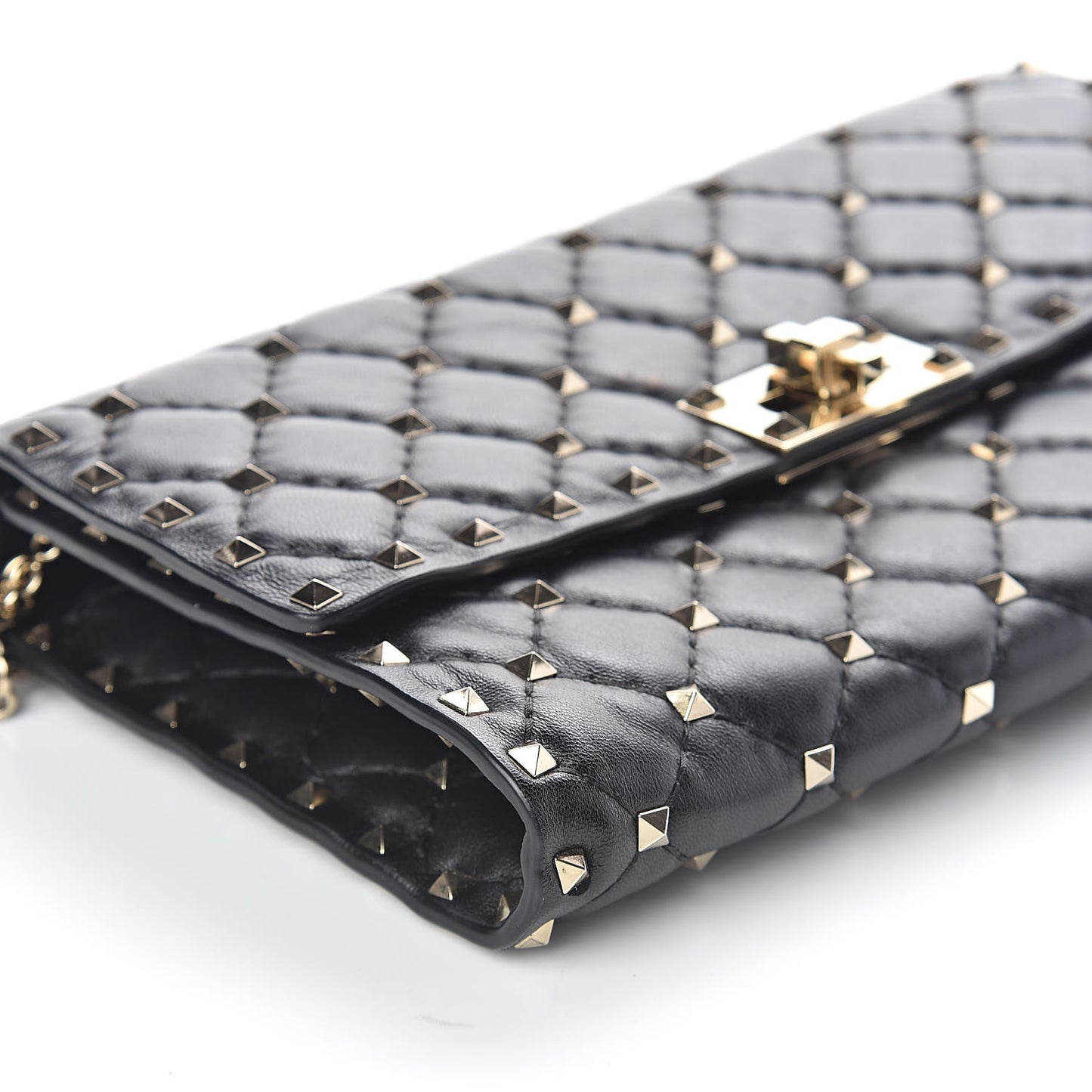 Lambskin Rockstud Spike Wallet on Chain Black