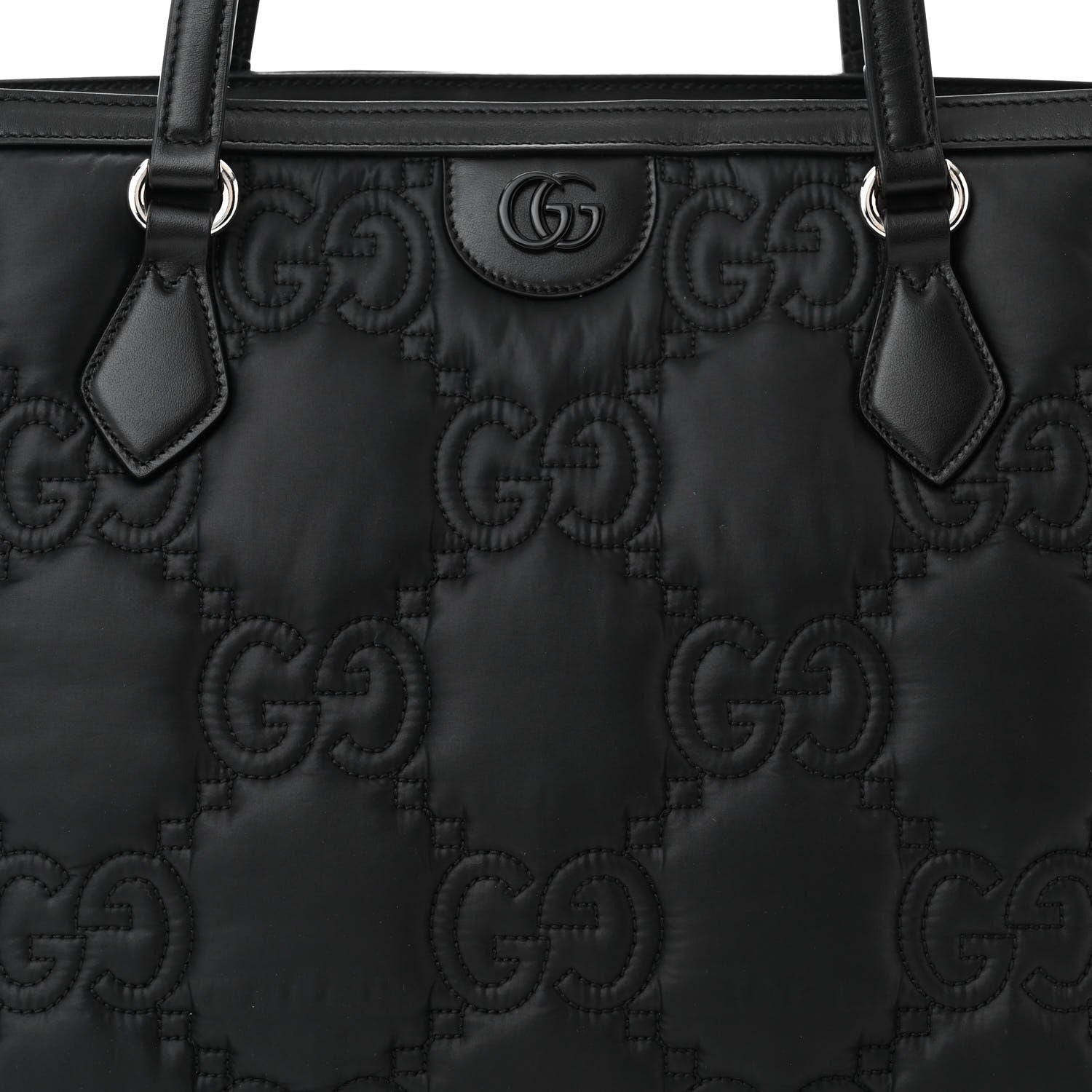 Gucci Nylon Calfskin Enamel GG Matelasse Medium Ophidia Shopping Bag Black 8 of 11