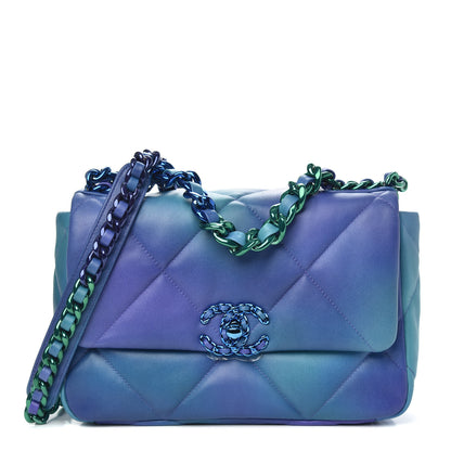 Chanel Tie Dye Calfskin Quilted Medium Chanel 19 Flap Blue Purple 1 of 11