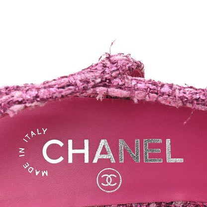 Chanel Metallic Tweed Grosgrain Cap Toe CC Slingback Pumps 36 Pink Black 38.5 Pink Black 8 of 9