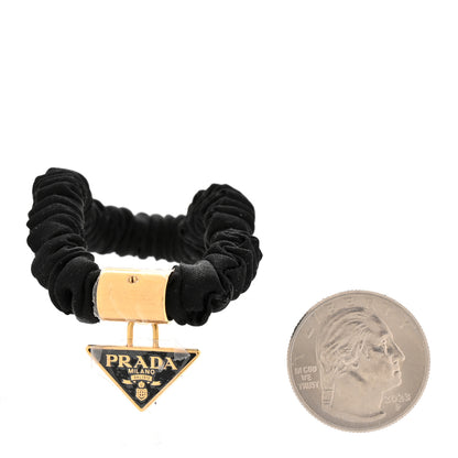 Prada Satin Metal Logo Charm Hair Tie Black 2 of 4