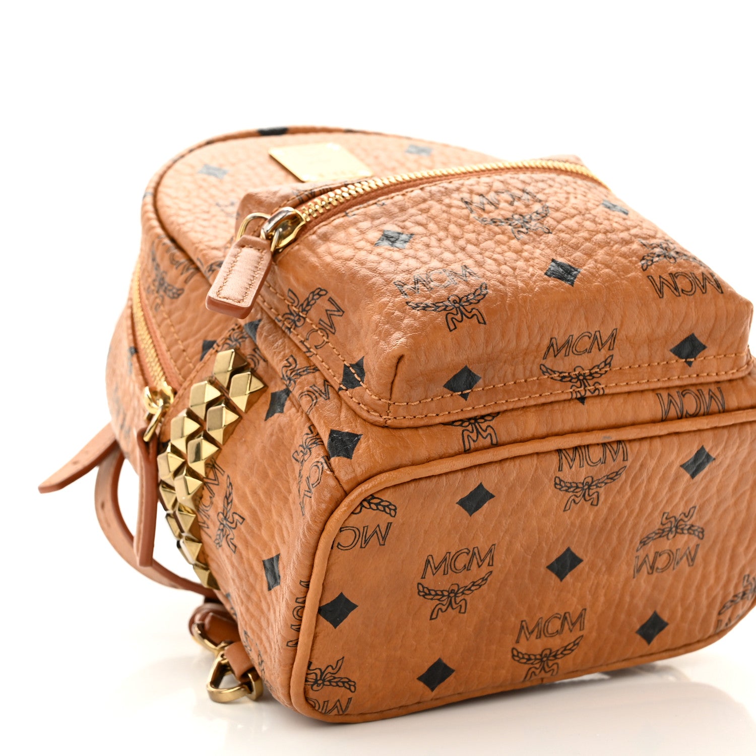 MCM Visetos Side Stud X-Mini Stark Bebe Boo Backpack Cognac 8 of 9