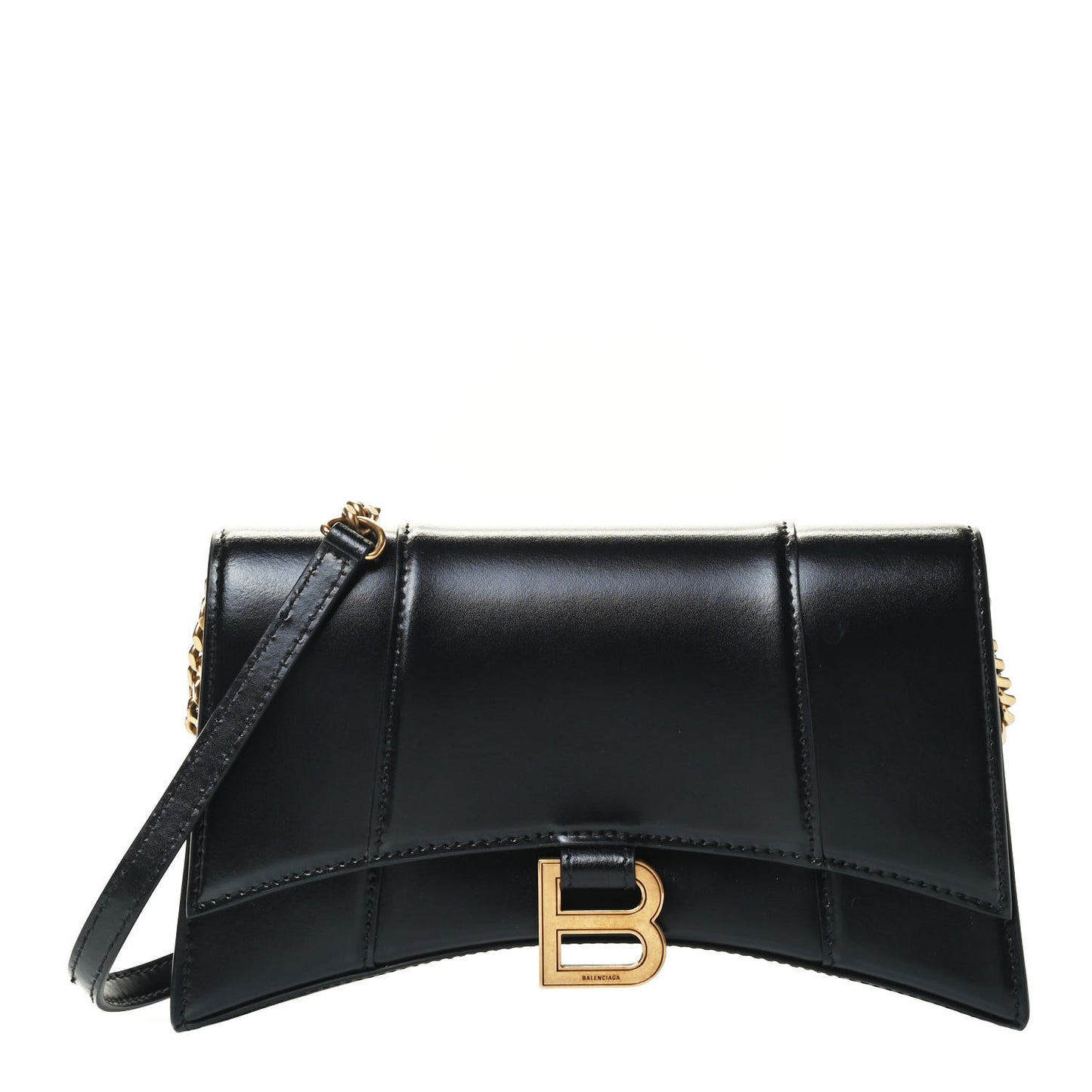 Shiny Box Calfskin Small Hourglass Evening Chain Bag Black