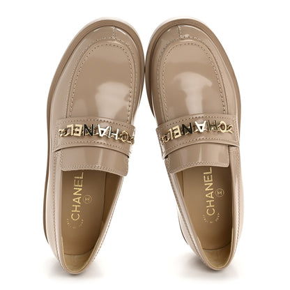 Chanel Shiny Calfskin Logo Loafers 40 Beige 2 of 11