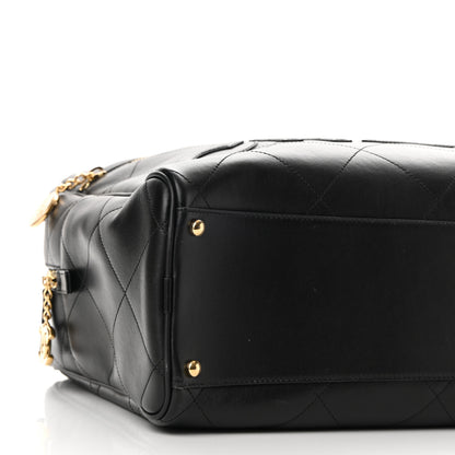 Chanel Calfskin Stitched Maxi Logo Bowling Bag Black 8 of 9