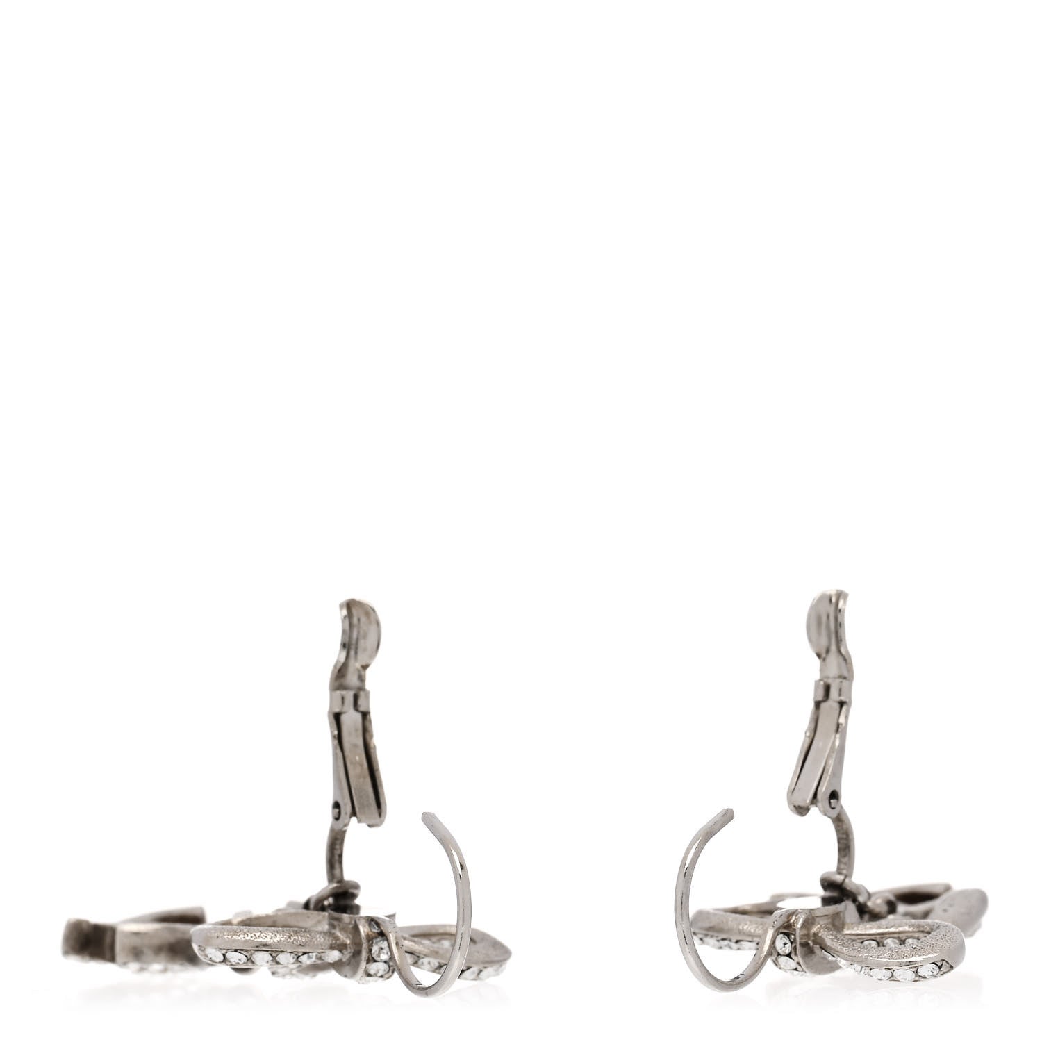 Chanel Crystal CC Bow Drop Earrings Silver 3 of 4