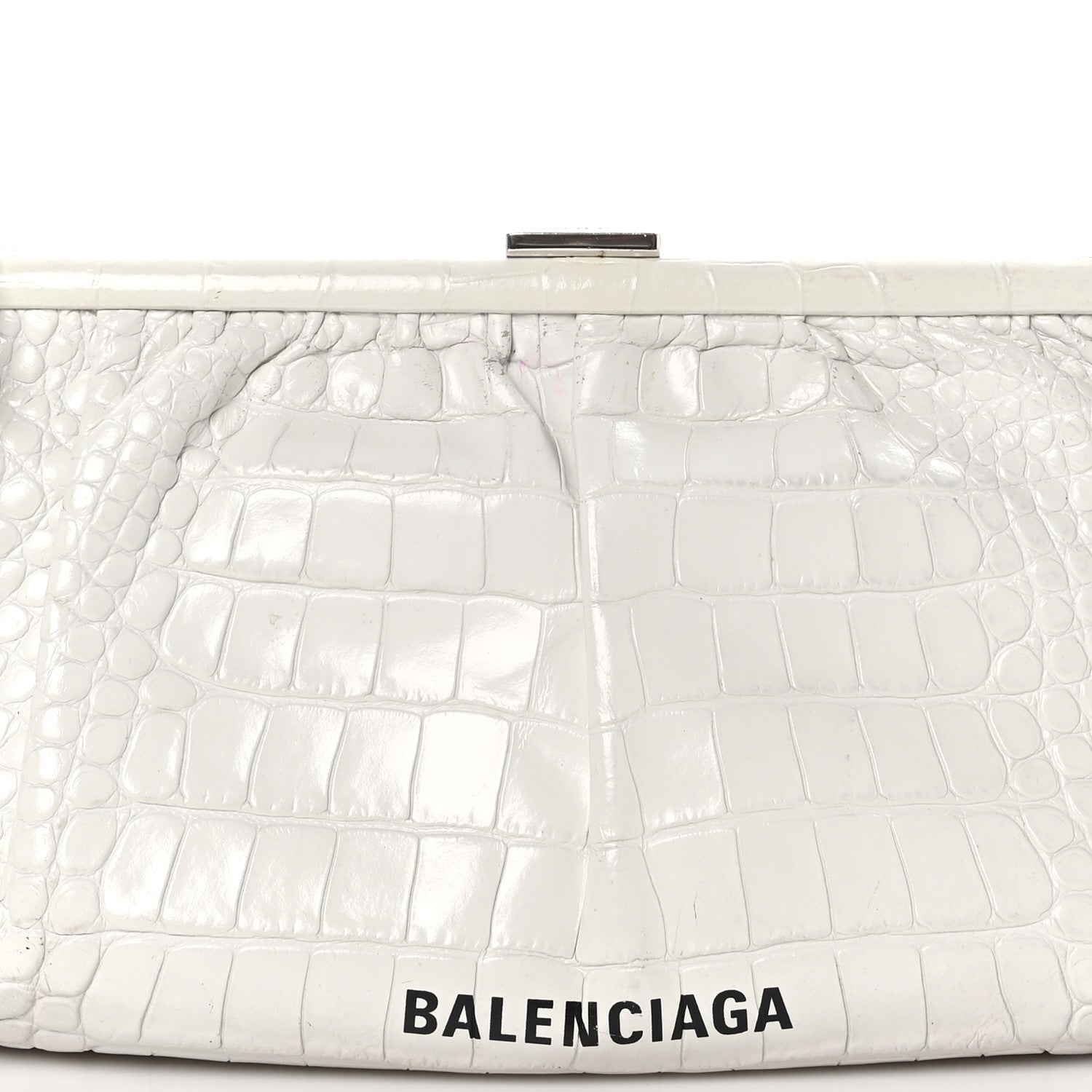 Balenciaga Shiny Supple Calfskin Logo Crocodile Embossed XL Cloud Clutch White 9 of 11
