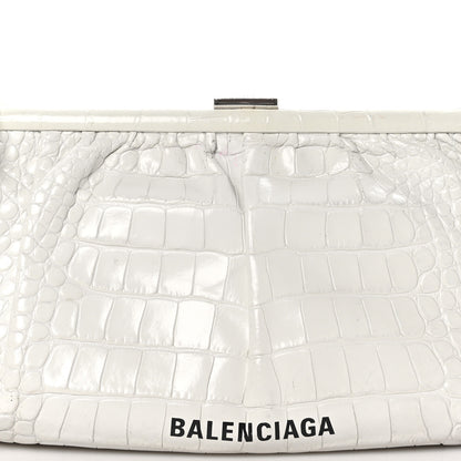 Balenciaga Shiny Supple Calfskin Logo Crocodile Embossed XL Cloud Clutch White 9 of 11