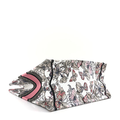 Christian Dior Canvas Embroidered Medium Butterfly Around The World Book Tote White Pastel Pink 4 of 9