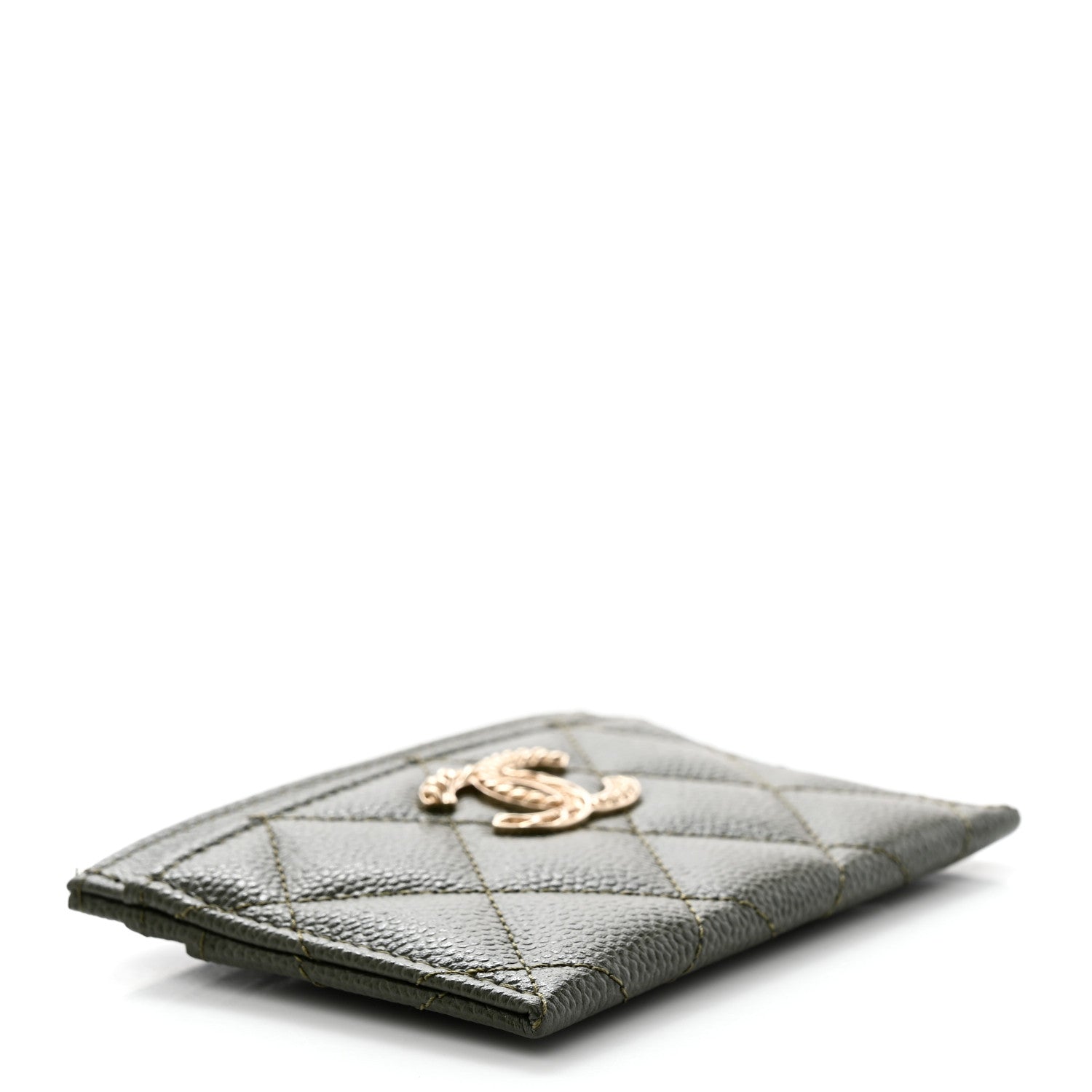 Chanel Caviar Quilted Chain CC Card Holder Green 4 of 7