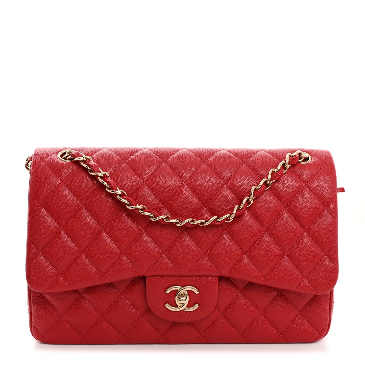 Caviar Quilted Jumbo Double Flap Red