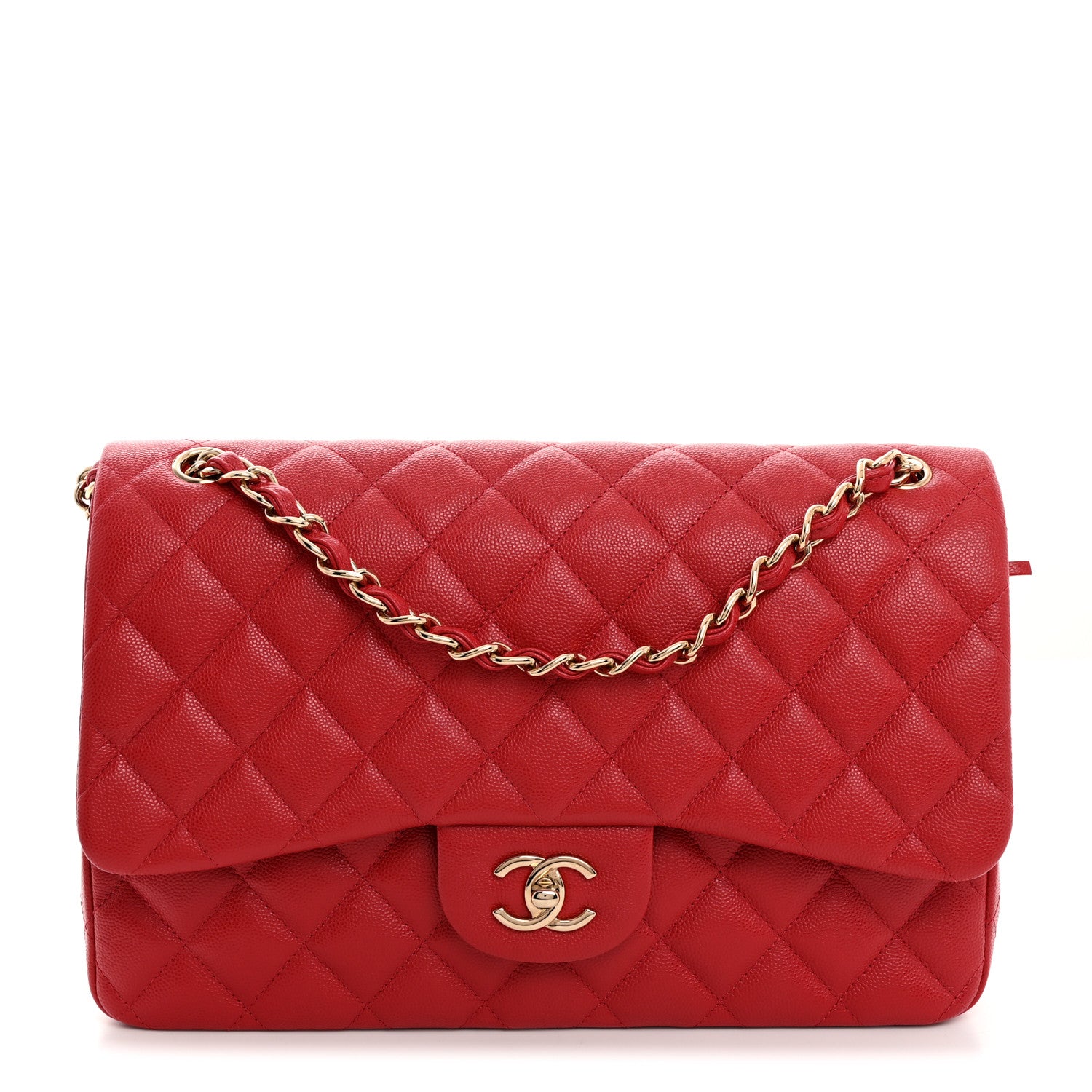 Chanel Caviar Quilted Jumbo Double Flap Red 1 of 10