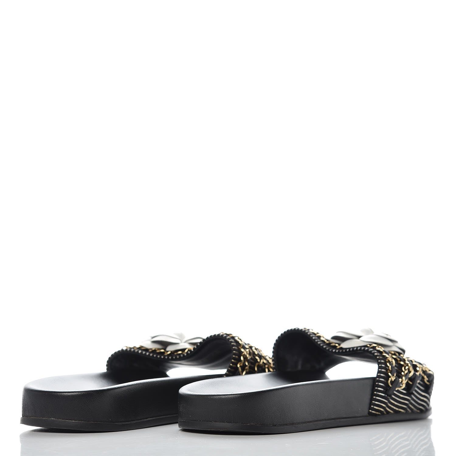 Chanel Calfskin Chain Camellia Flat Sandals 40 Black 4 of 8
