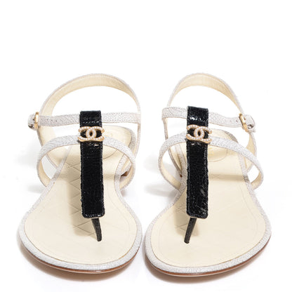 Chanel Calfskin Pearl CC Sandals 38 Black White 2 of 7