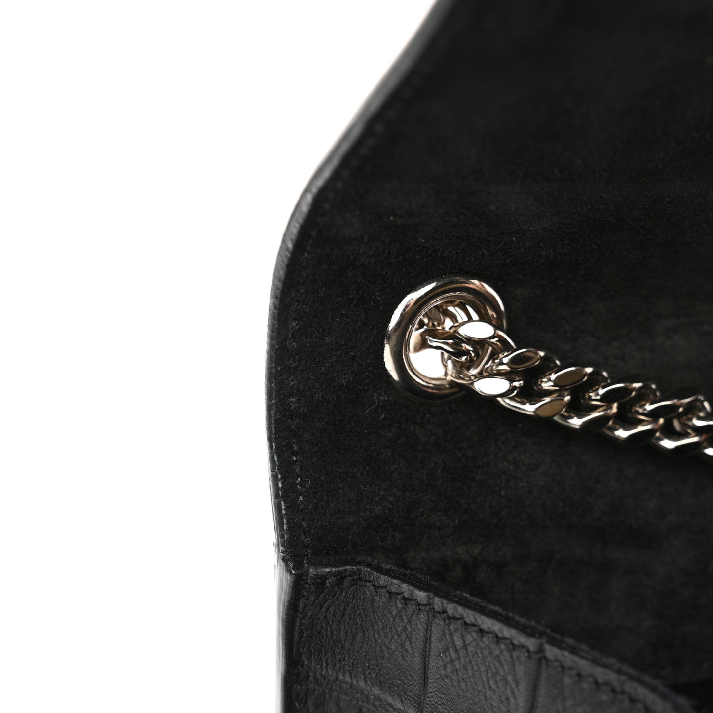 Calfskin Crocodile Embossed Medium Classic Monogram Kate Tassel Satchel Black