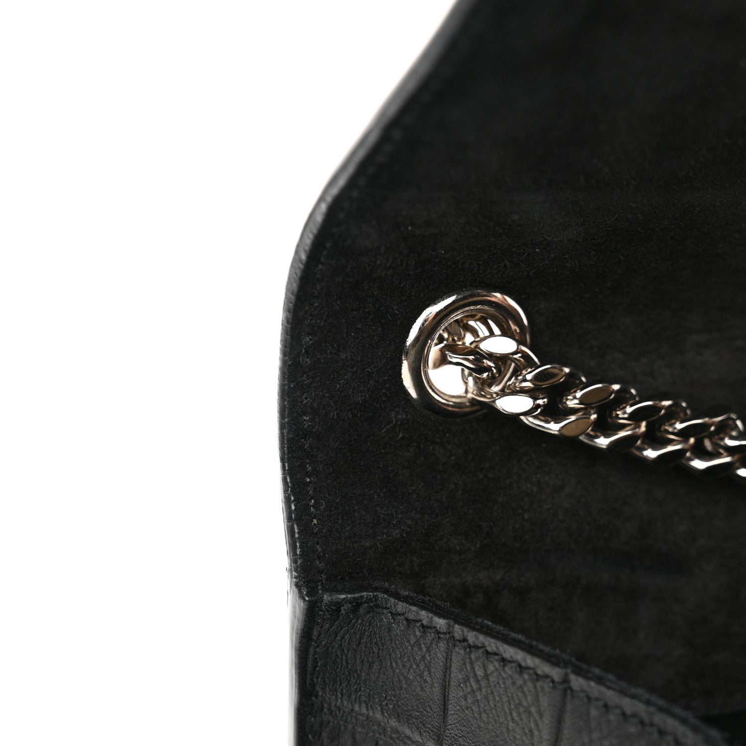 Saint Laurent Calfskin Crocodile Embossed Medium Classic Monogram Kate Tassel Satchel Black 13 of 13