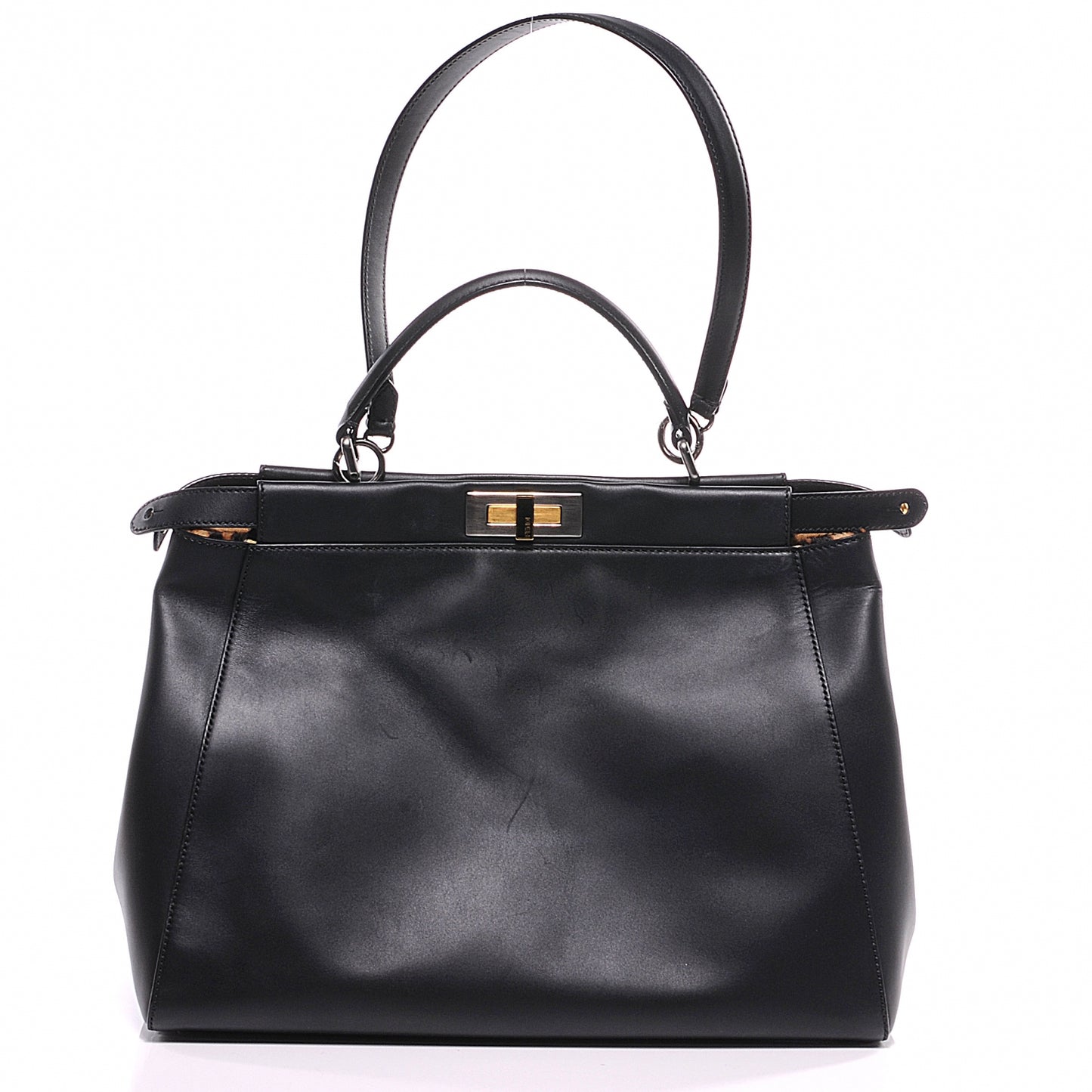 Calfskin Calf Hair Leopard Print Large Peekaboo Iconic Satchel Black