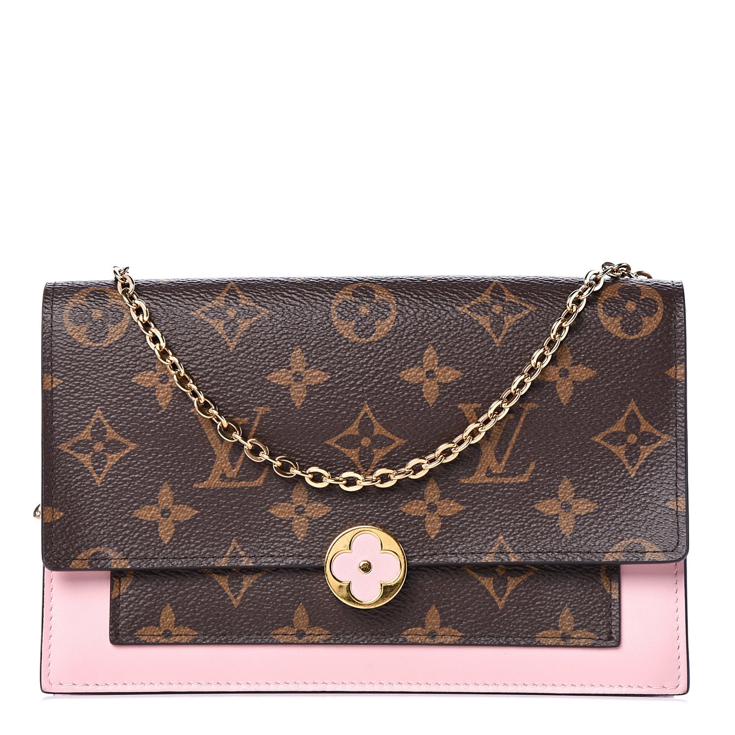 Monogram Flore Chain Wallet Rose Ballerine