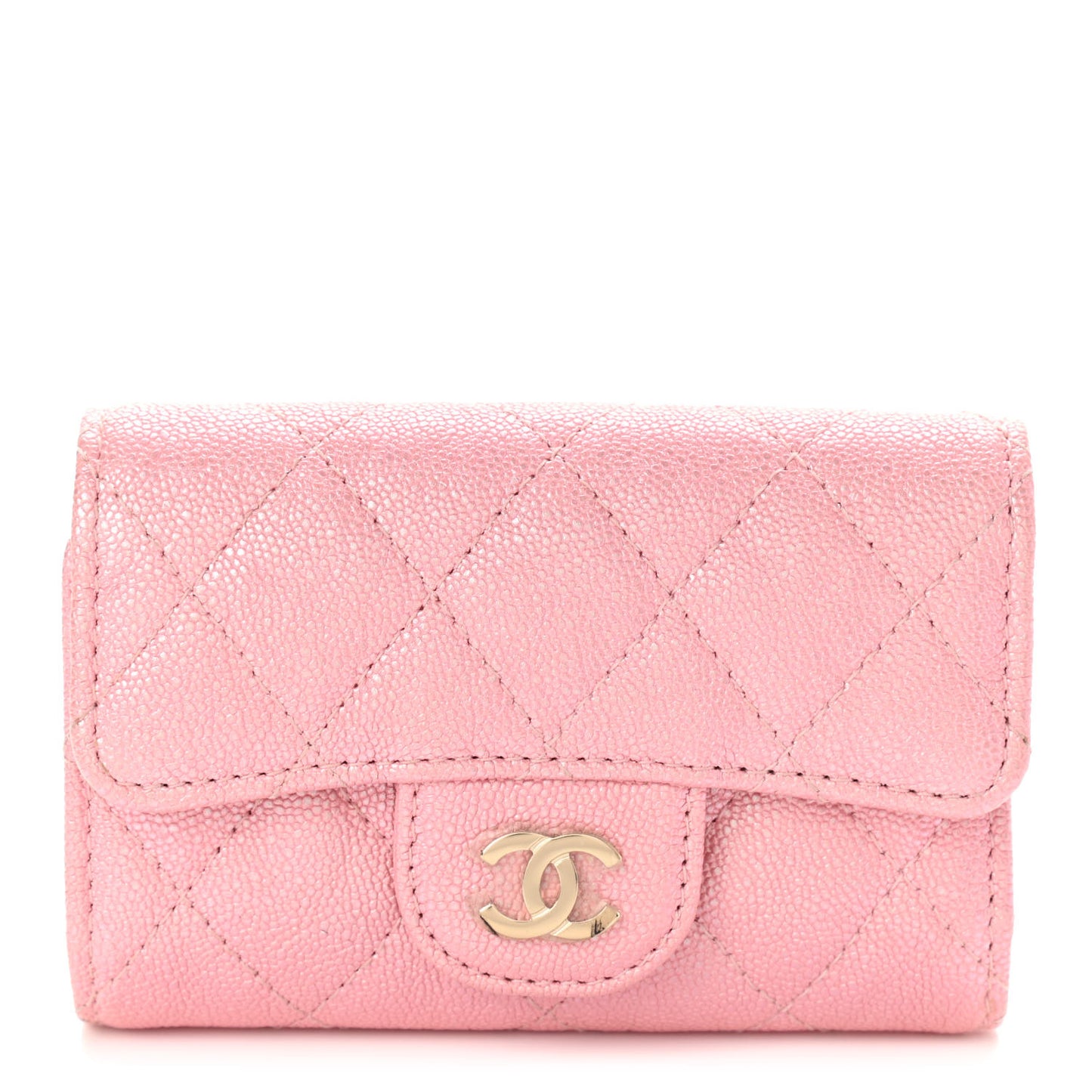 Iridescent Caviar Quilted Classic 4 Key Holder Wallet Pink