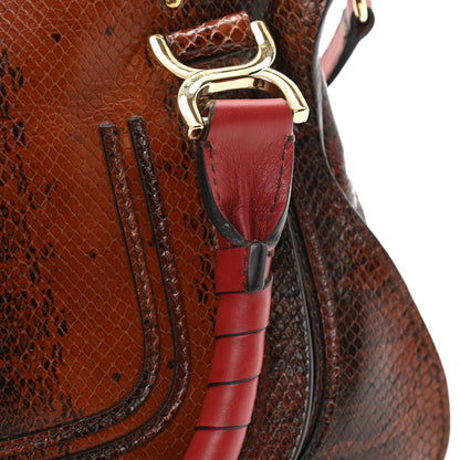 Chloe Calfskin Watersnake Embossed Medium Marcie Satchel Sepia Brown 12 of 14
