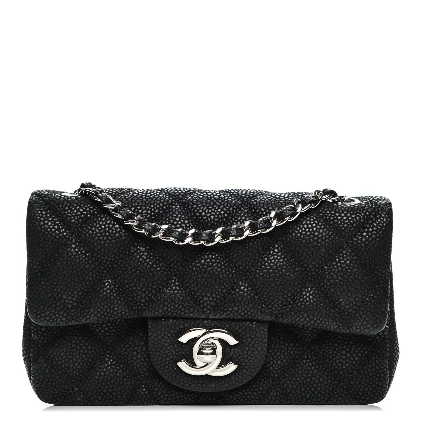 Iridescent Caviar Quilted Extra Mini Flap Black