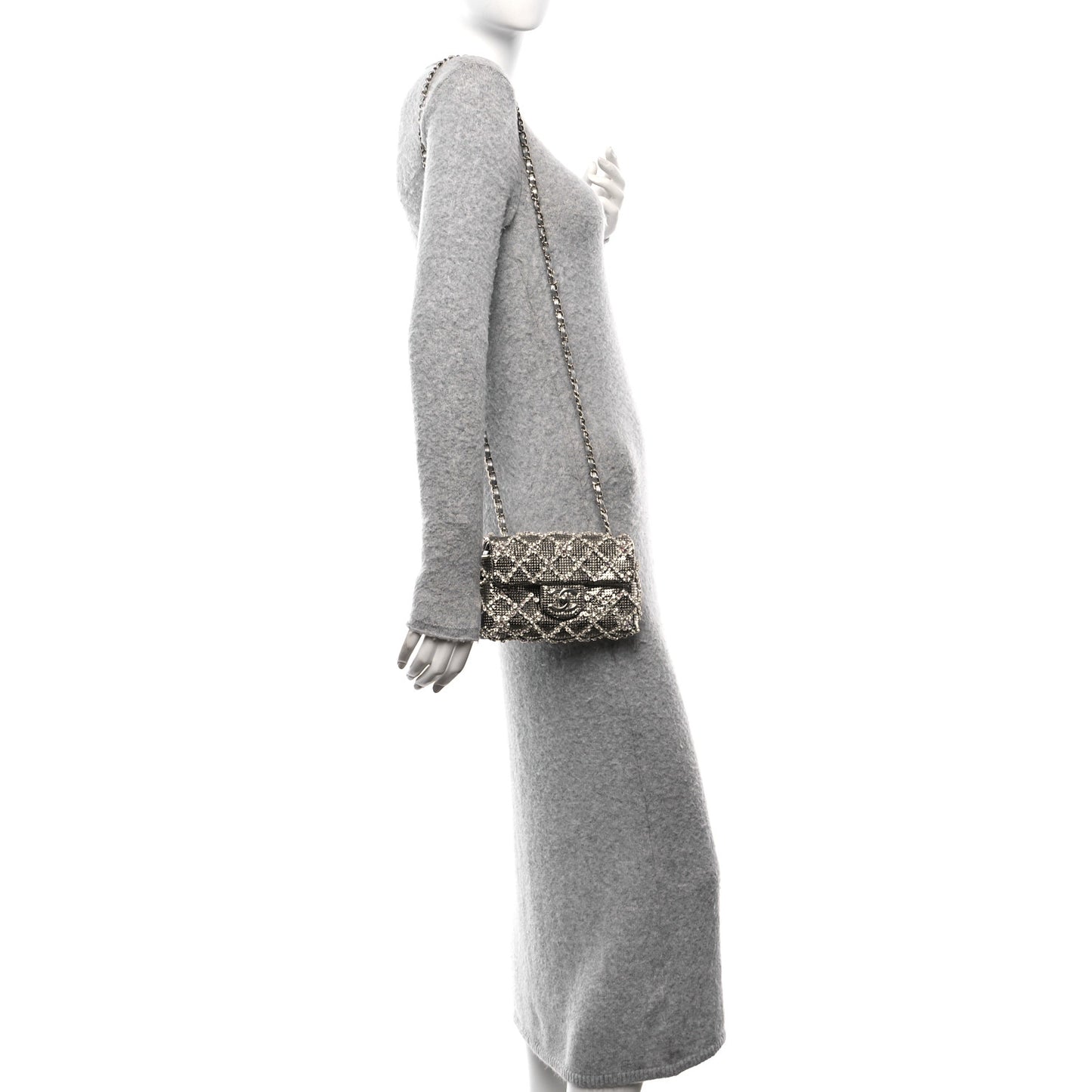 Chain Mail Crystal Quilted Mini Flap Argent