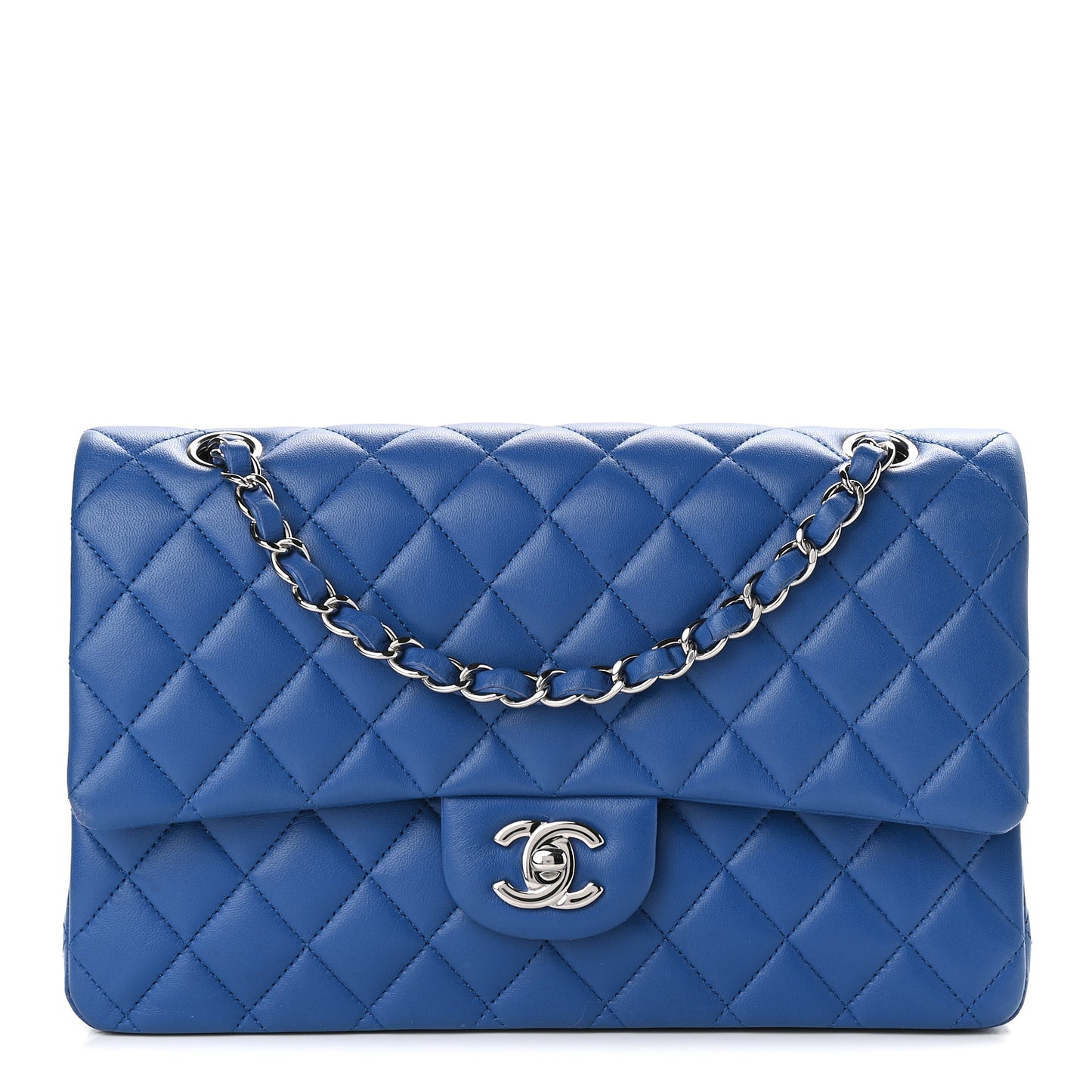 Lambskin Quilted Medium Double Flap Blue