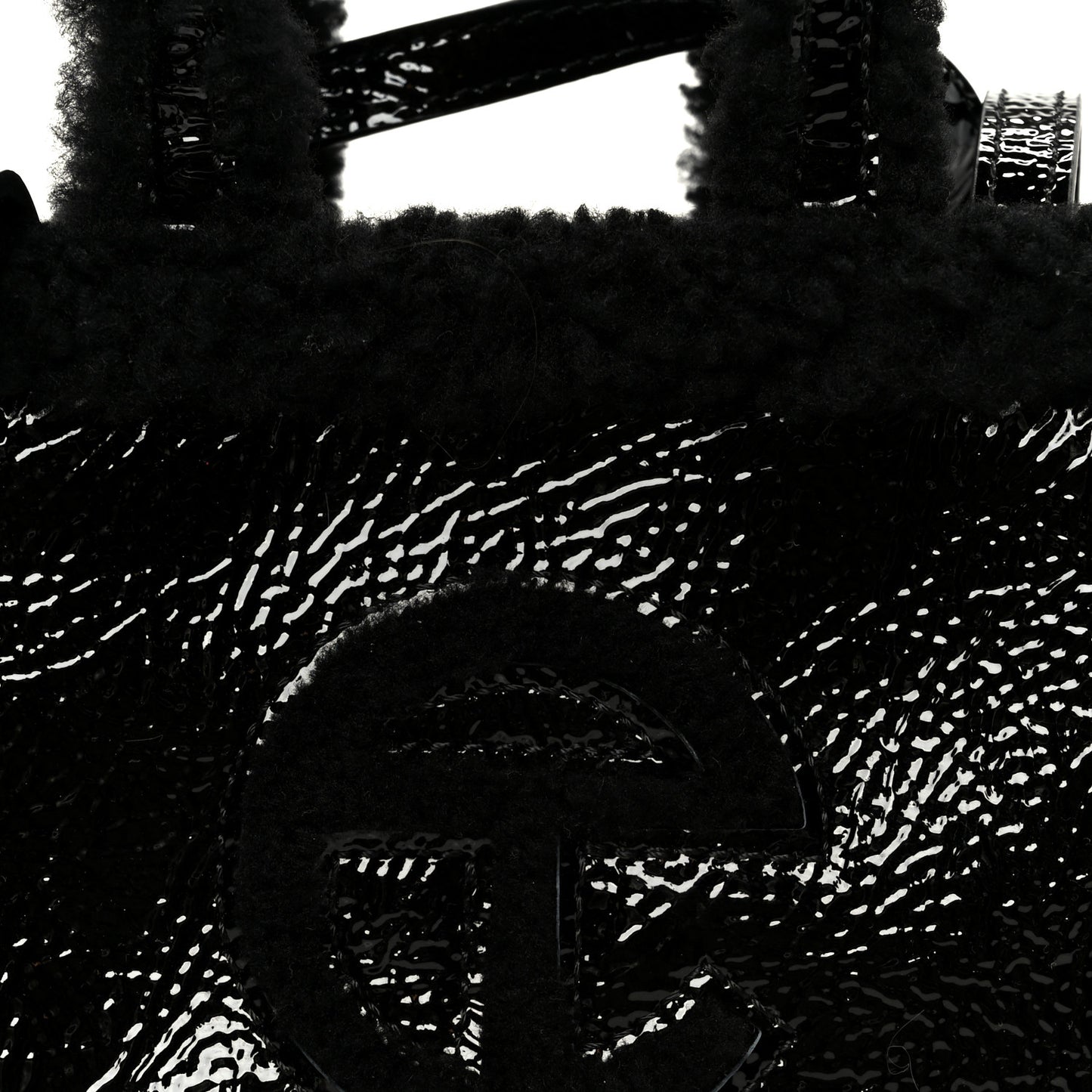 X UGG Crinkle Patent Shearling Small Shopping Bag Black