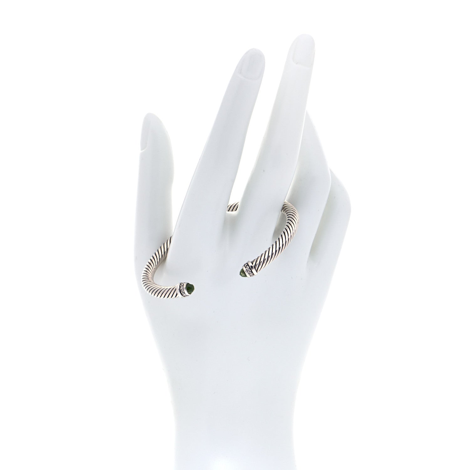 David Yurman Sterling Silver Diamond Peridot 5mm Cable Classics Bracelet 2 of 5