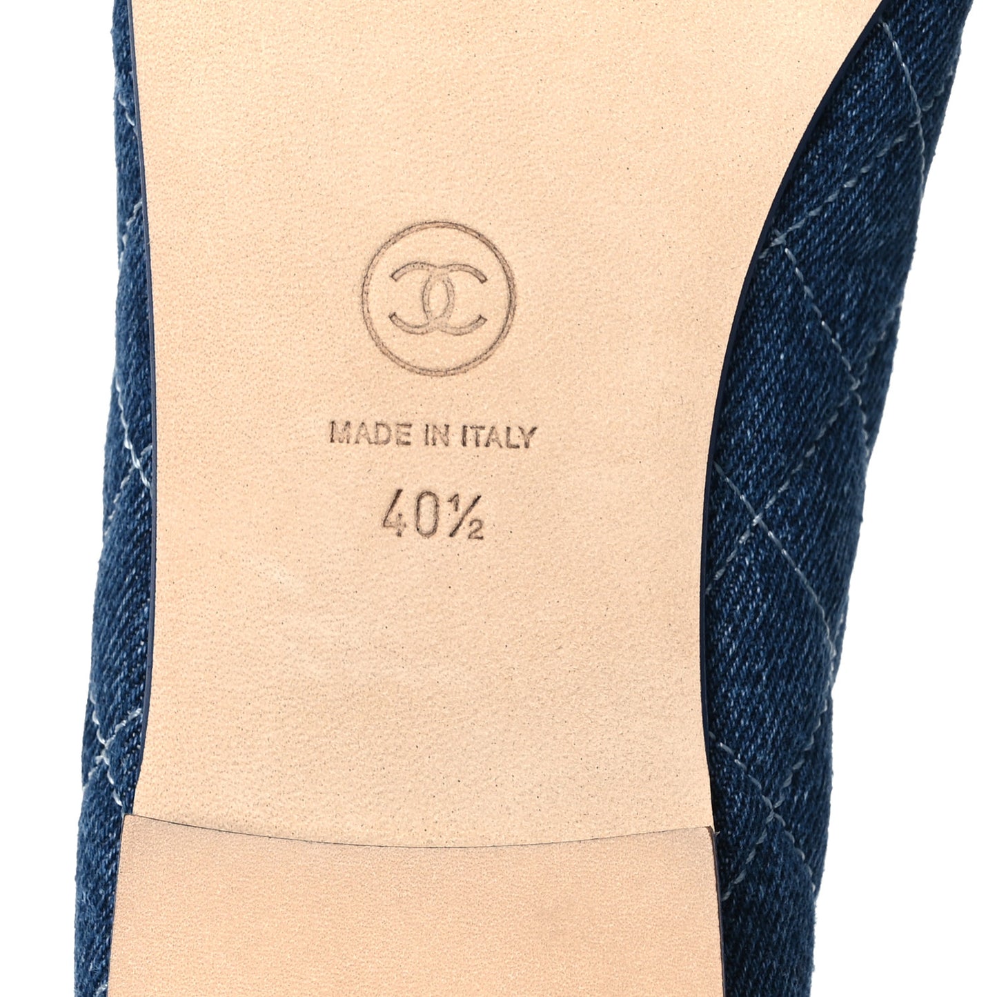 Washed Denim Quilted Cap Toe CC Ballerina Flats 40.5 Blue