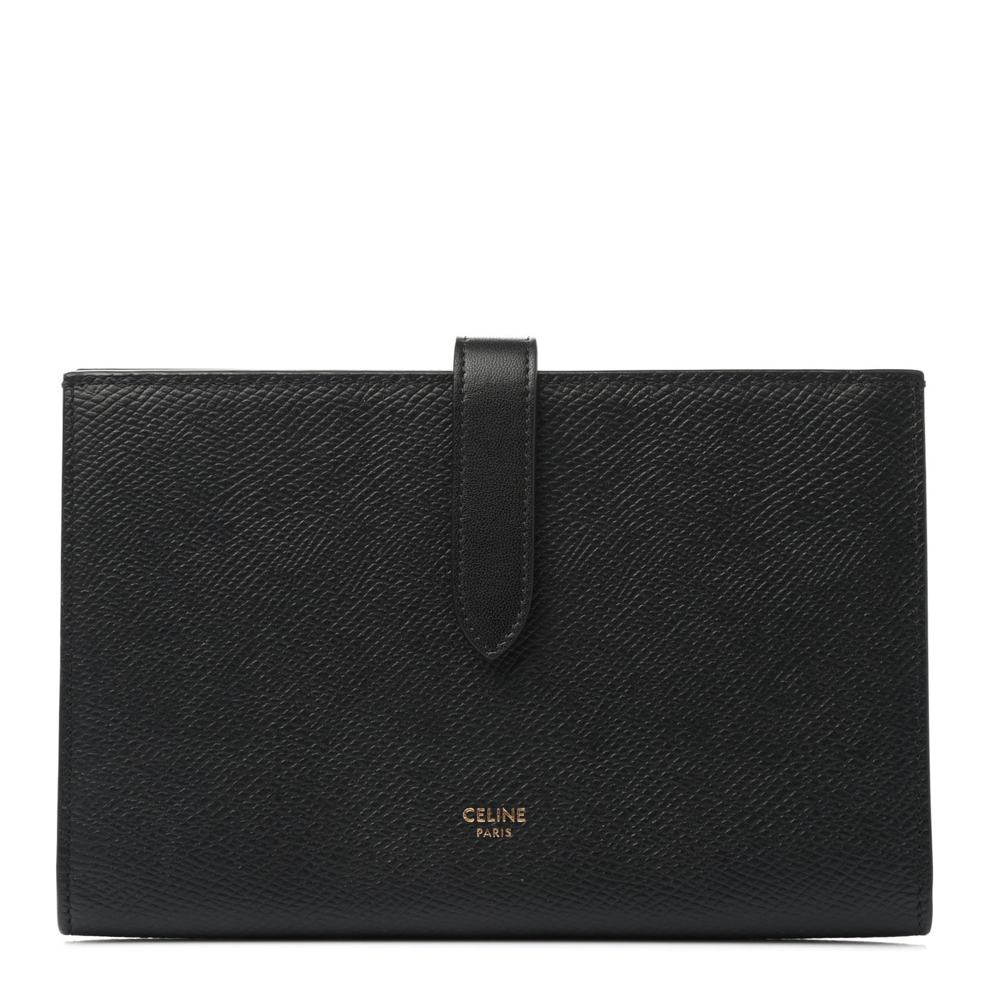 Grained Calfskin Large Multifunction Strap Wallet Black