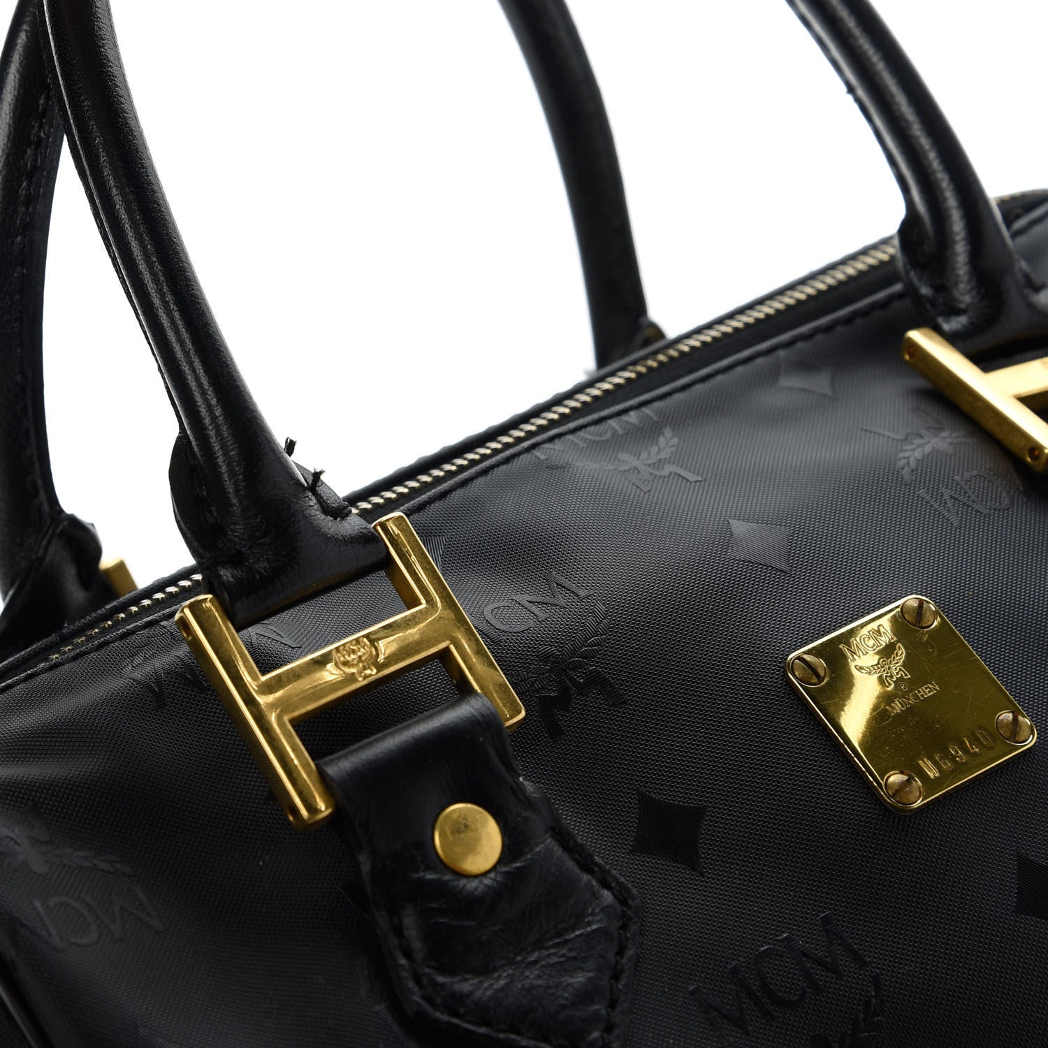 MCM Nylon Monogram Boston Bag Black 12 of 13