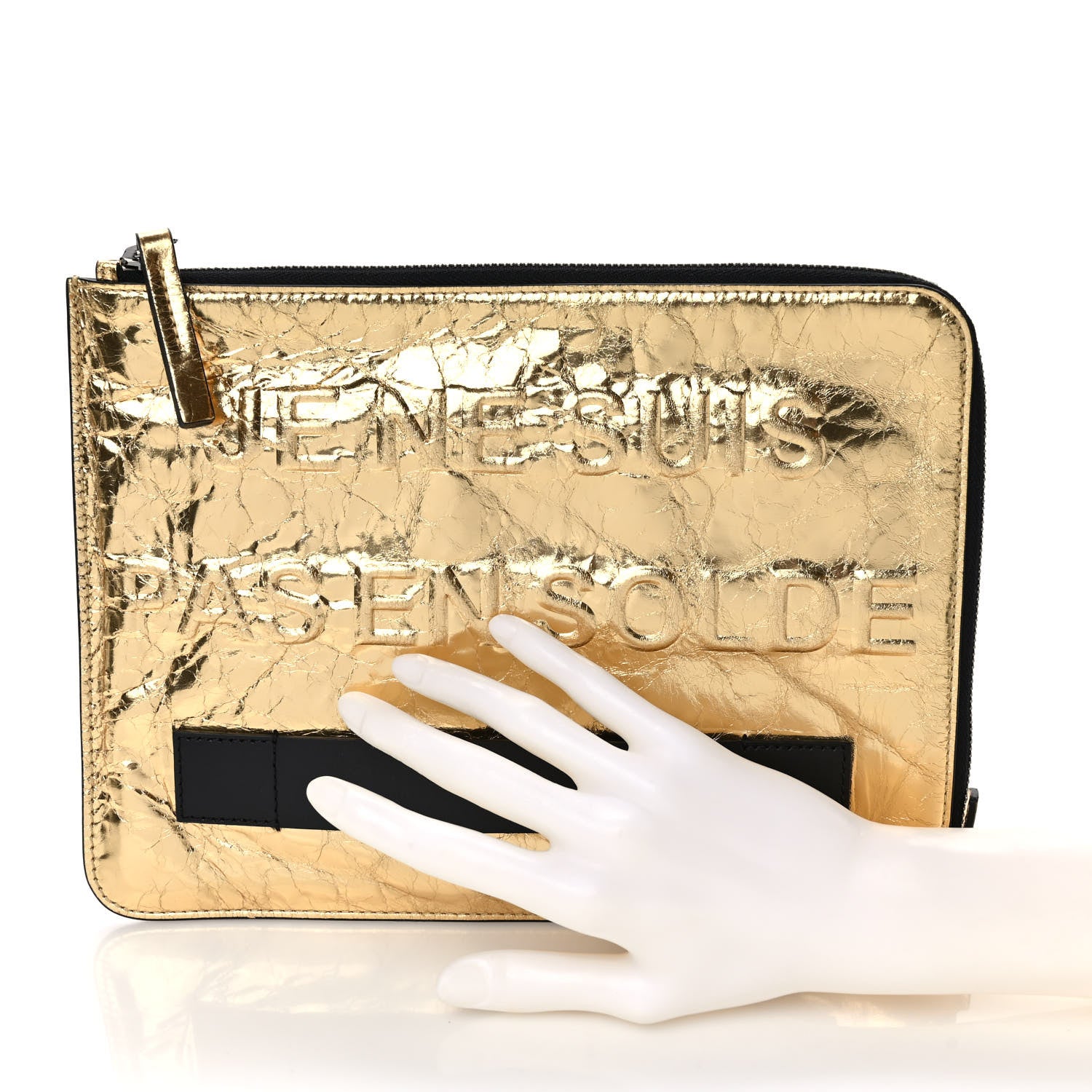 Chanel Metallic Lambskin Medium Je Ne Suis Pas En Solde Pouch Clutch Gold 2 of 7